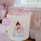 Personalised Pink Ballerina Design Large Toy basket Gift Set With Cushion