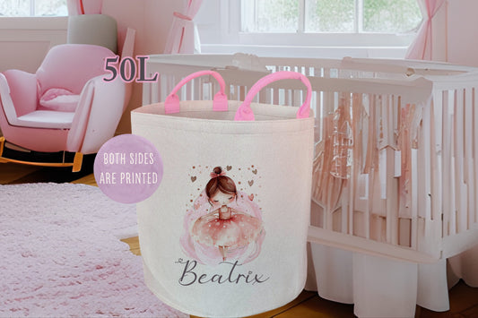 Personalised Pink Ballerina Design Large Toy basket Gift Set With Cushion