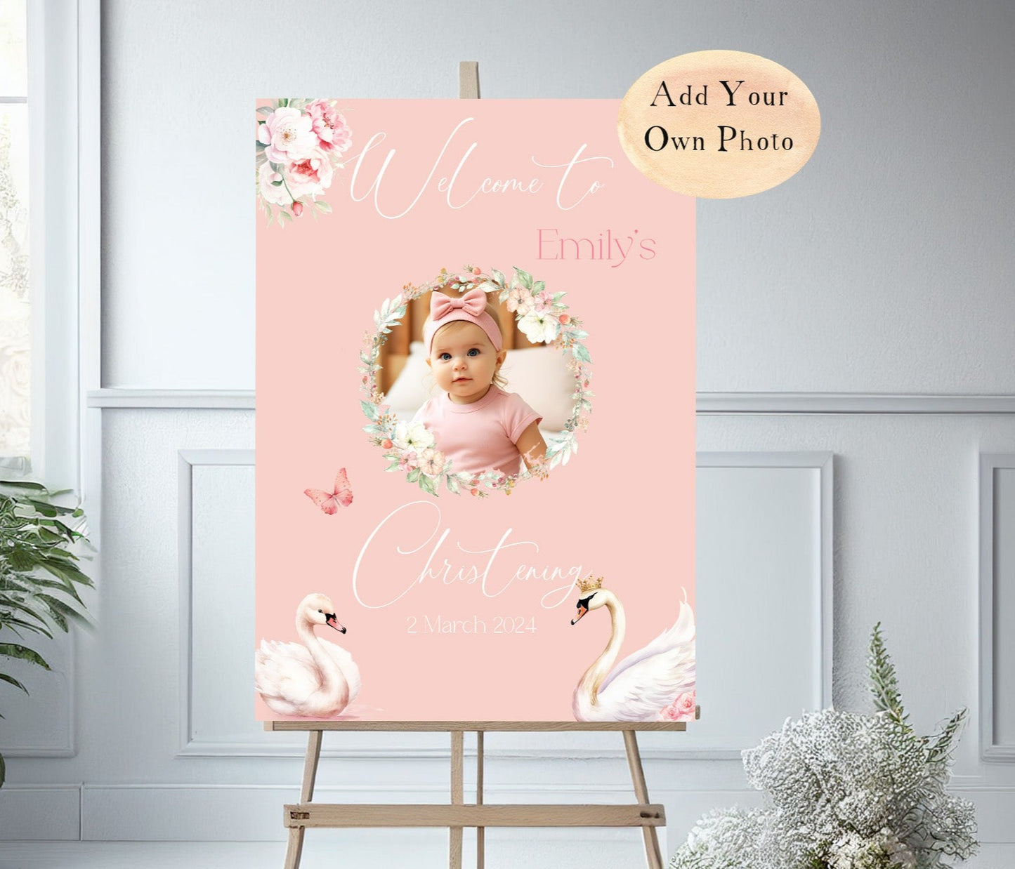 Custom Photo Personalised Girl Christening Welcome Poster