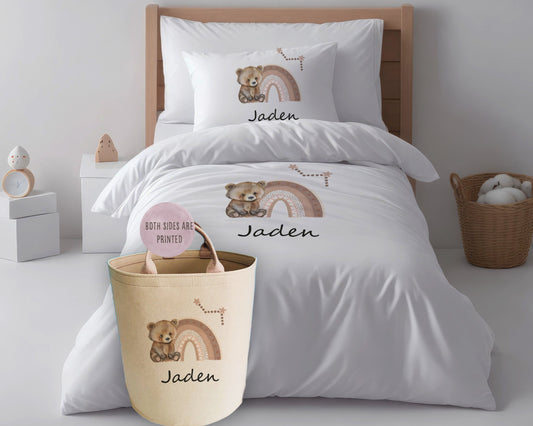 Bear-y Cute Rainbow  - Personalised Toddler Duvet Cover Bedding Set