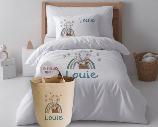 Safari Balloon - Kids Toddler Personalised Duvet Cover Set