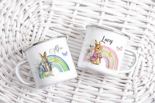 Rabbit Rainbow Design Personalised Mug With Coaster