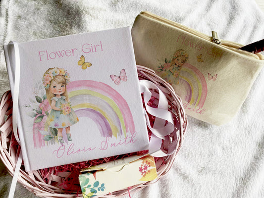 Flower Girl Pink Rainbow  Design - Personalised Kids Wedding Gift Bundle