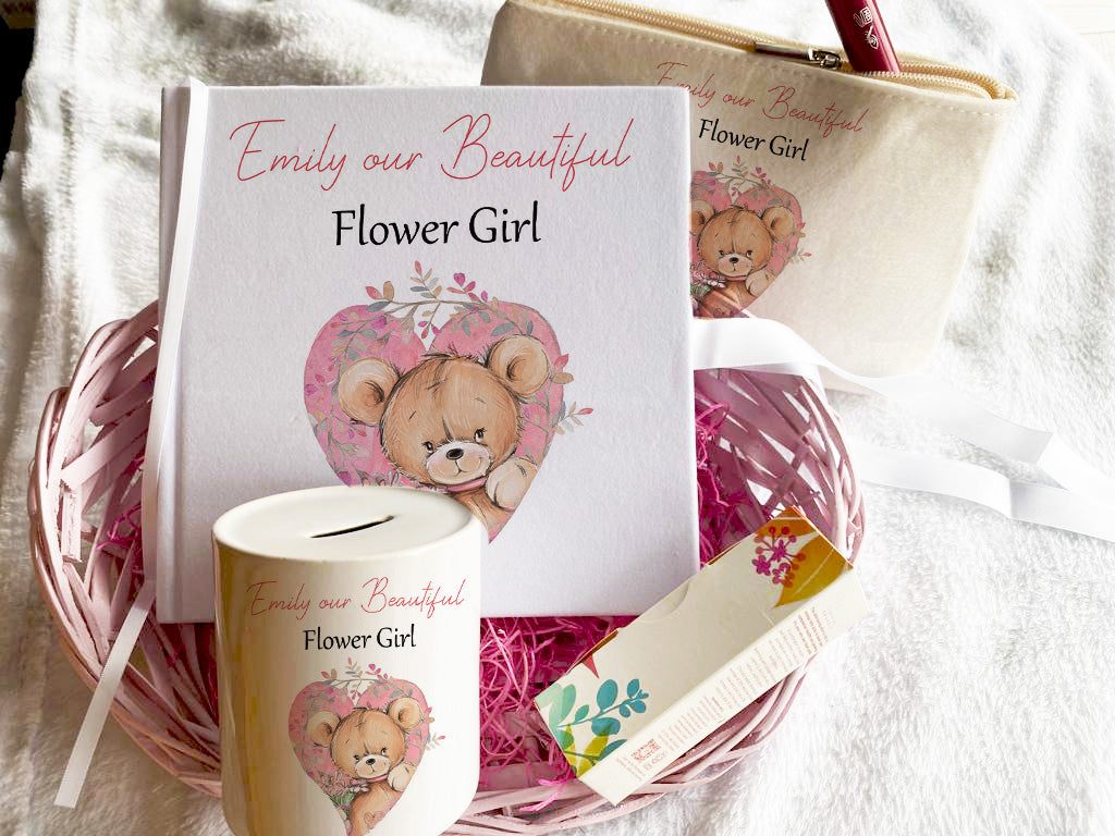 Flower girl teddy bear gift personalised on sale