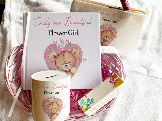 Flower Girl  teddy Bear - Personalised Kids Wedding Gift Bundle