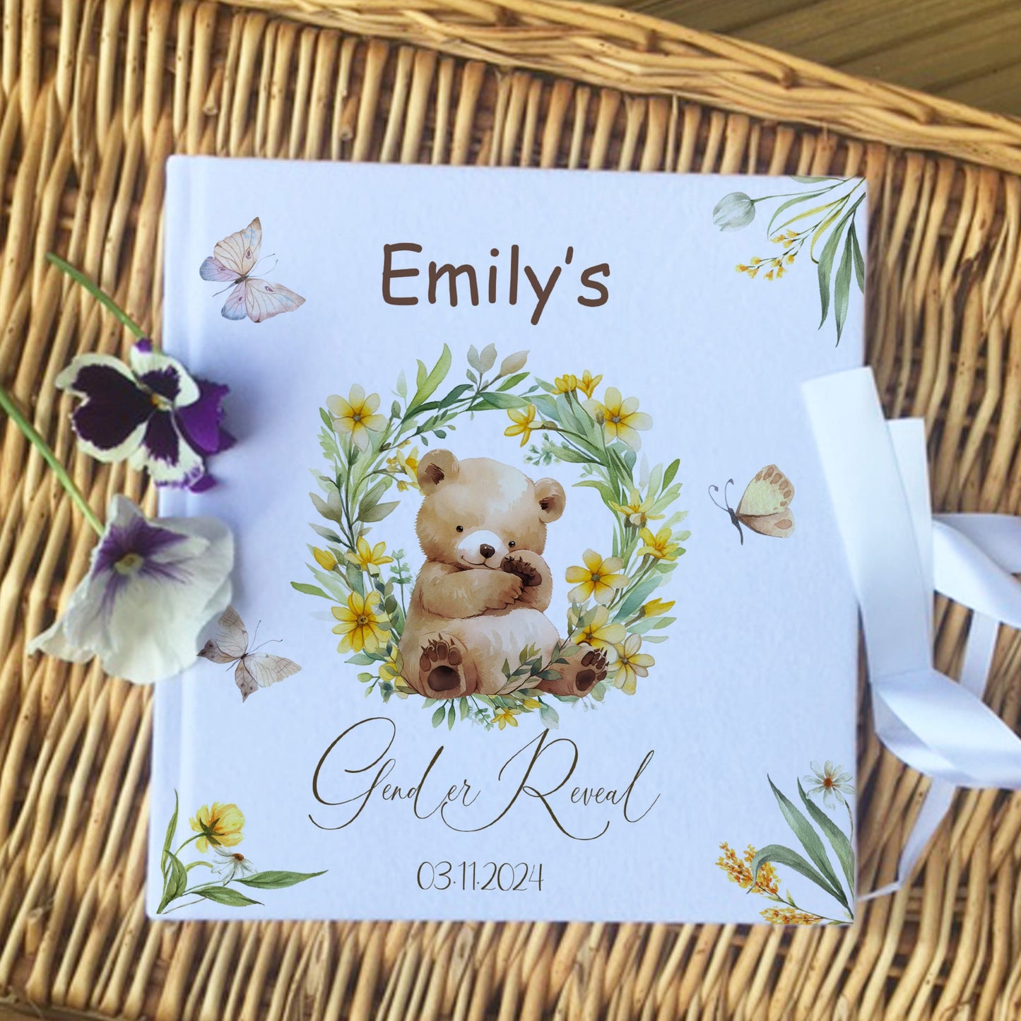 Personalised Floral Bear Gender Reveal Welcome Sign