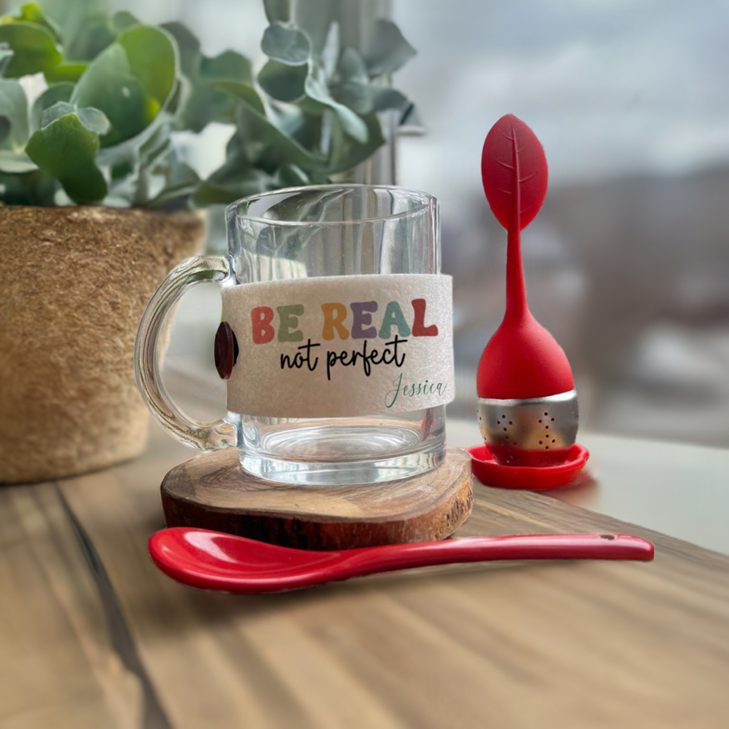 'Be Real' Glass Tea Mug Gift Set With Infuser