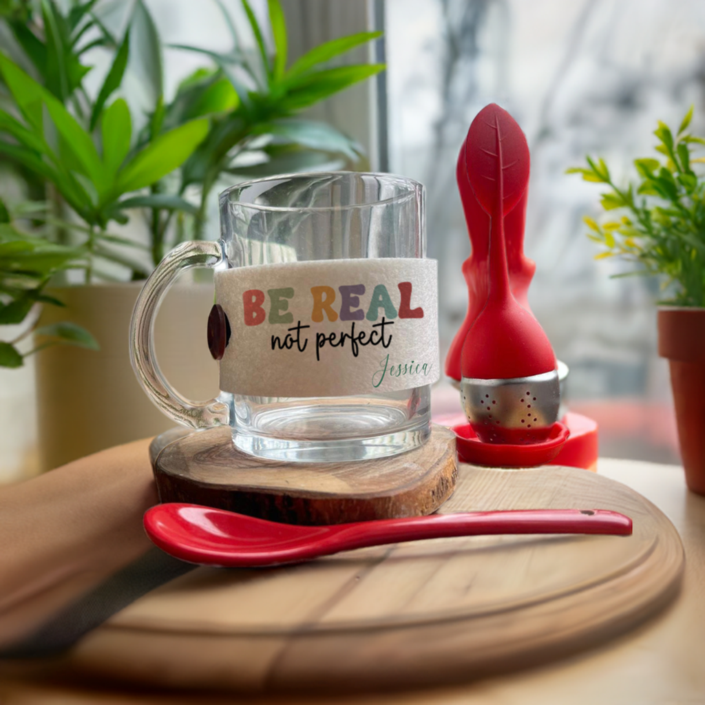 'Be Real' Glass Tea Mug Gift Set With Infuser