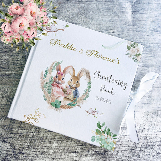 Twins Rabbit Christening Welcome Banner