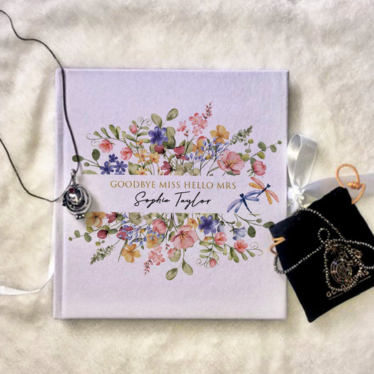 Goodbye Miss hello Mrs  Wedding Floral Guestbook with Ribbon