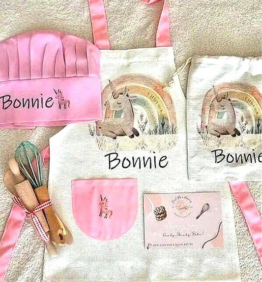 Pink Unicorn Theme - Personalised Kids Linen  Baking Set