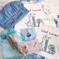 Dino Design Personalised Kids Linen Blue pocket Baking Gift