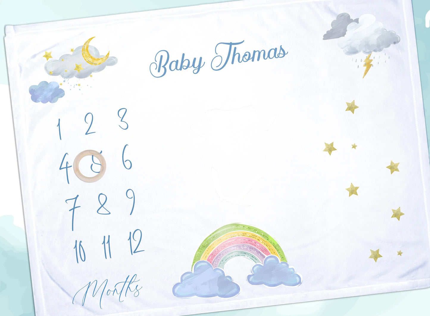 Personalised Weather Theme Storm Design Milestone Baby Blanket Gift Set