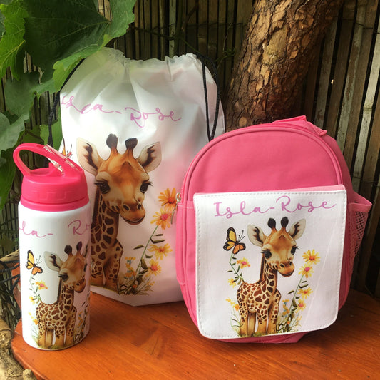 Giraffe Personalised Lunch Bag Bottle PE Set For School