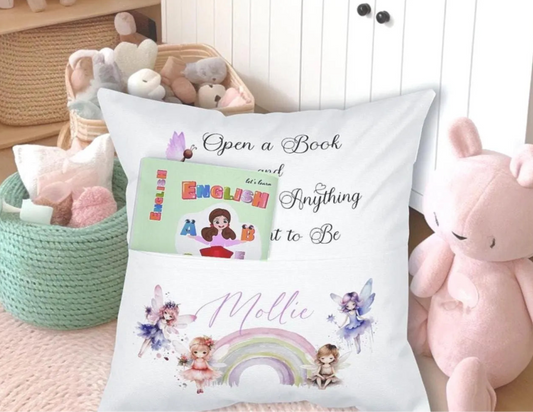Magical Fairy Princess Rainbow theme Personalised Nursery Pocket Cushion