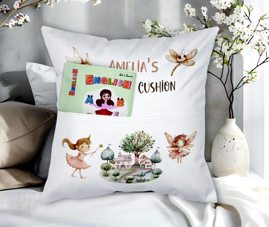 Personalised Custom Named Dancing Fairy Design Nursery Pocket Cushion