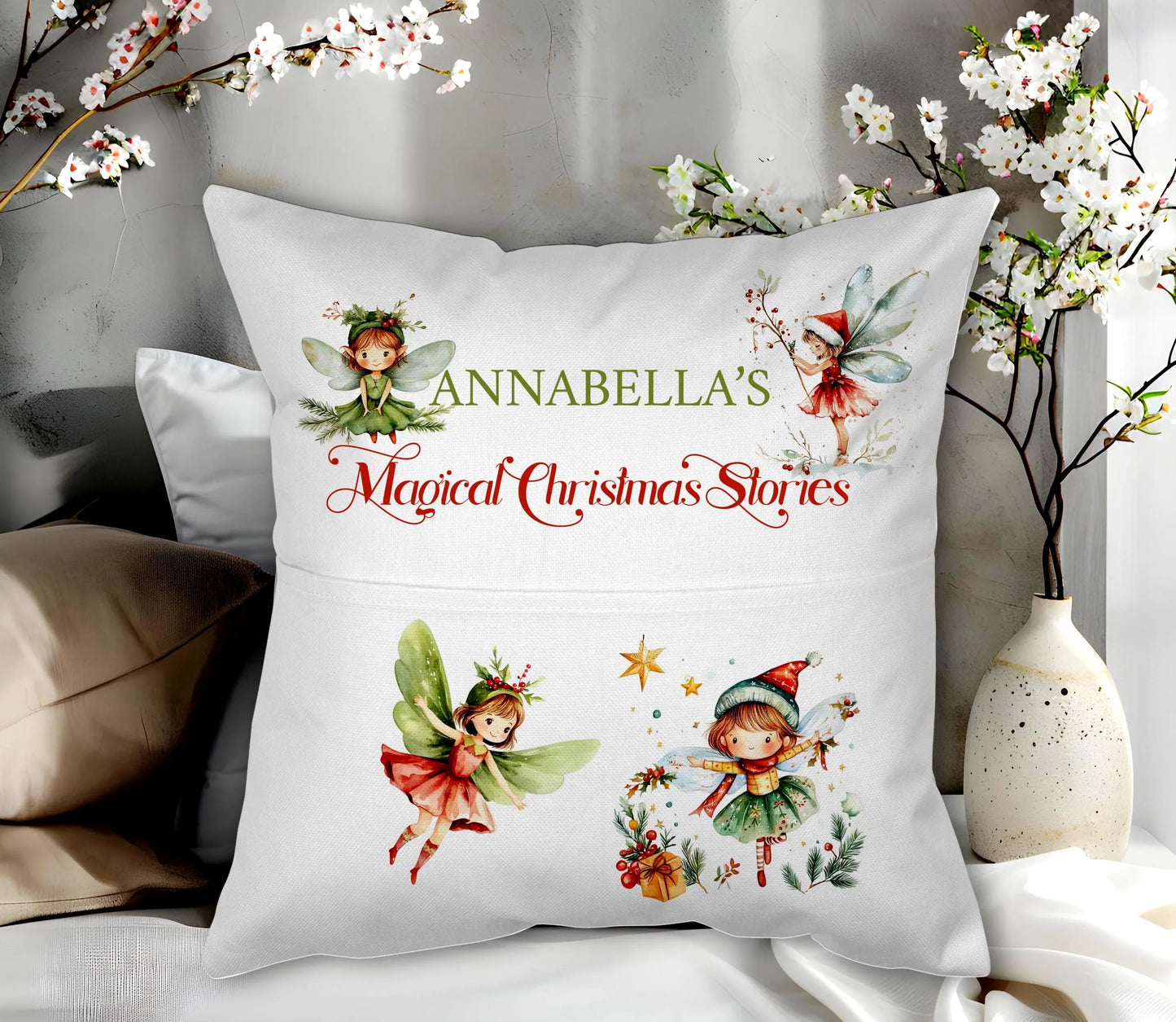 Magical fairy Christmas  Kids Personalised  Reading Pocket Pillow