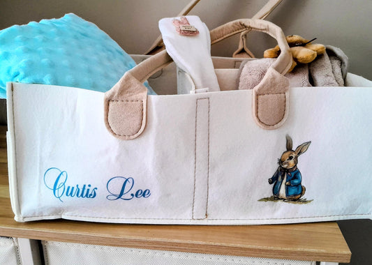 Custom named Adorable  Bunny Print Baby Nappy Caddy Organiser - Personalised