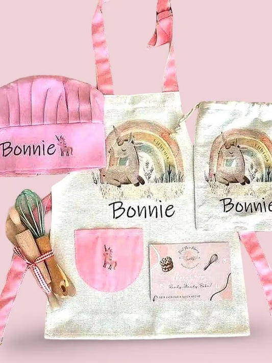 Pink Unicorn Theme - Personalised Kids Linen  Baking Set