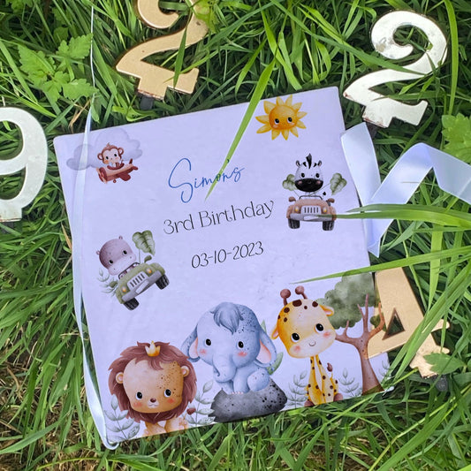 Personalised Jungle Animals Design Birthday Memory Book with Ribbon