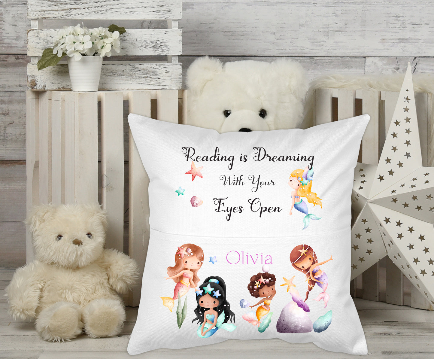 Personalised Mermaid Kids Pocket Pillow