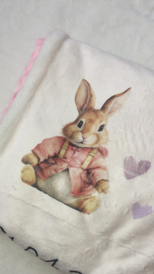 Pink Bunny Birth - Personalised Baby Blanket Set