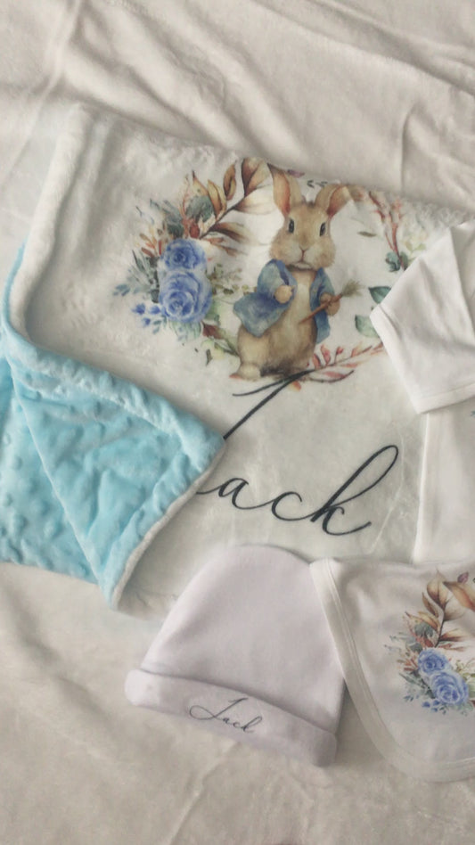 Blue Bunny - Personalised Baby Blanket Gift Set