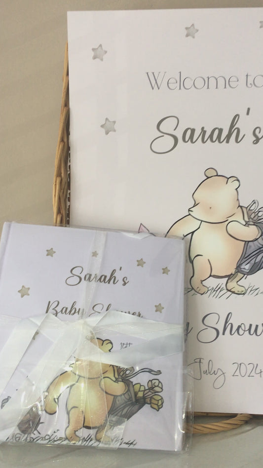 Cream Pooh Bear & Friends Baby Shower Welcome Sign