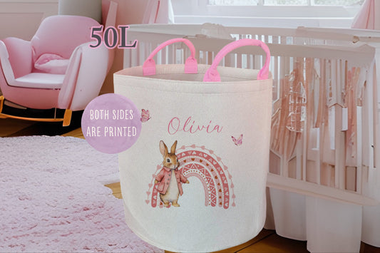 Personalised Pink Bunny Rainbow Large Toy basket