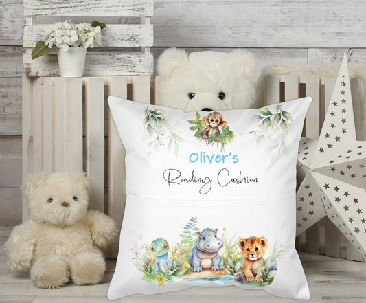 Colourful Safari Animals Kids Personalised  Pocket Pillow