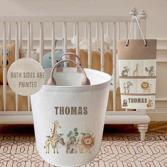 Personalised Kids Safari Toy basket Gift Set