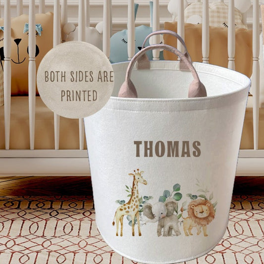 Personalised Safari Animals Theme Kids Duvet Set Toy Basket