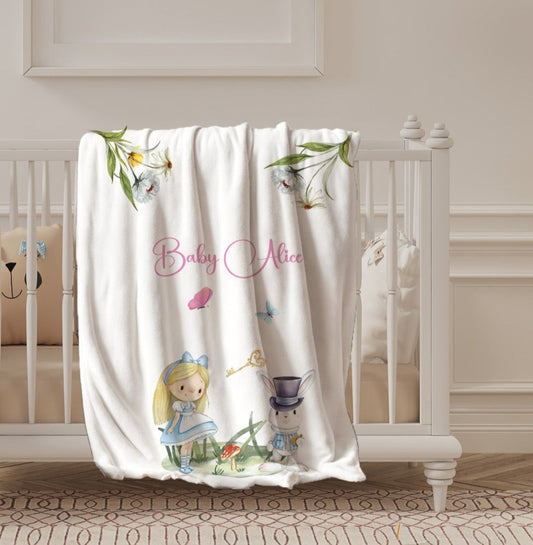 Alice in Wonderland Personalised Baby Blanket Cushion Gift
