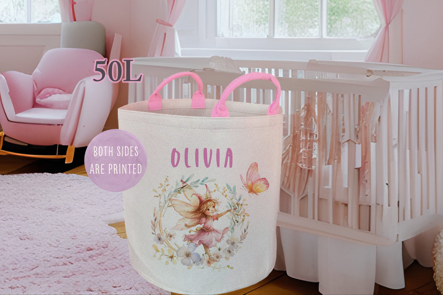 Personalised Floral Wreath Fairy Pink Large Toy basket Gift Set