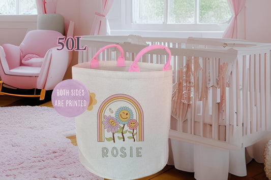 Personalised Daisy Arches Style Toy basket Gift Set With Cushion