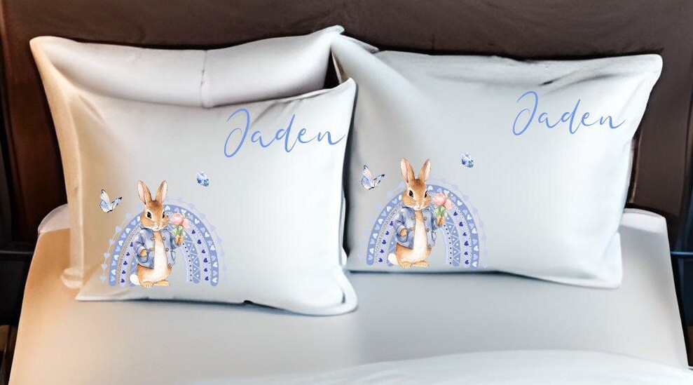 Blue Bunny Rainbow - Personalised Duvet Cover Set